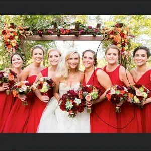 bridesmaid dresses cranberry red Colette CL5251 Applique Long Formal Prom Rosette Ball Gown